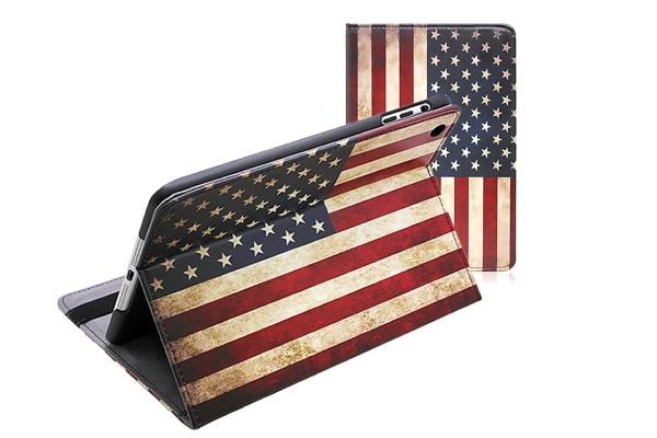 Bestel hier een iPad Mini (retina) USA Book Case met vintage Amerikaanse vlag iPad Mini (retina) case met Amerikaanse vlag