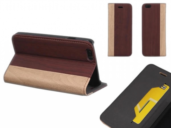 Custom-made Wallet Case for . Book cover with duo colour wood-style look. Case wood-style cover