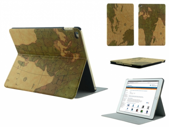 Unique custom-made SlimFit Case for your Apple iPad Air 2 with World Map cover. With stand and sleep function iPad Air 2 Smart Case Explorer