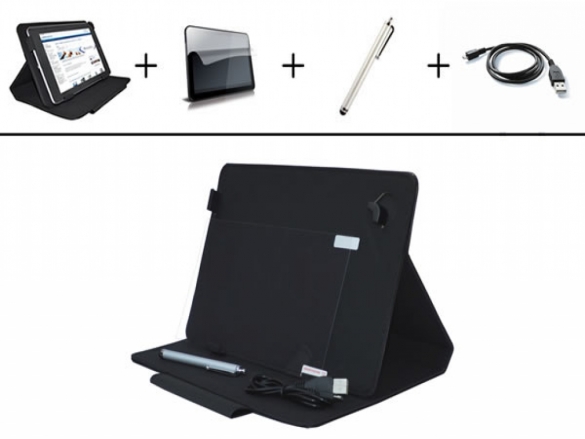 Stylish Multi-stand Case, screen protector, stylus and micro-USB cable in one affordable Starter Kit 4-in-1 Starter Kit