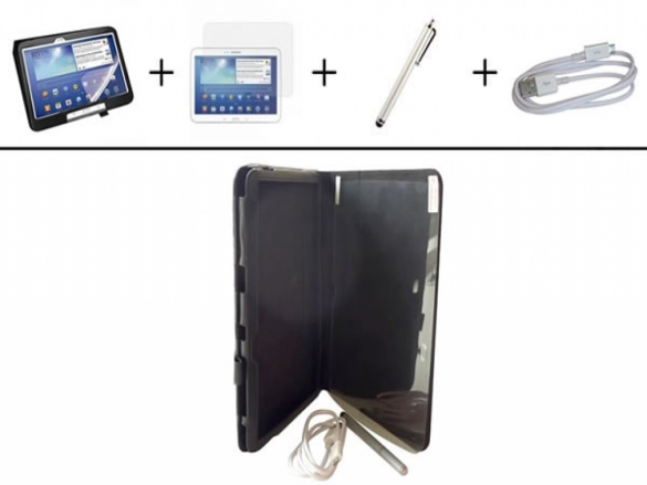 A stylish Stand Case, Screen Protector, Stylus and USB cable in one affordable Starter Kit. 4-in-1 Tablet Starter Kit Samsung