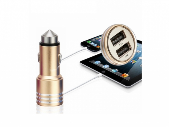 With this Dual USB Car-charger it is possible to charge your , cell phone and other USB devices in the cigarette lighter of your car. Dual USB Car Charger with lifehammer for