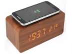 Houten wekker | Houten Qi charger | Houten klok - Bruin | Draadloze oplader lader