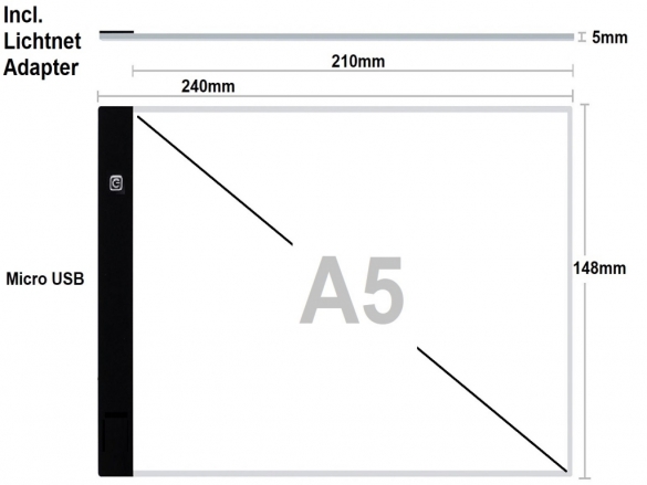Lightpad A5 action met usb lader, LED lichtpaneel dimbaar Lightpad A5 action met usb lader, LED lichtpaneel dimbaar