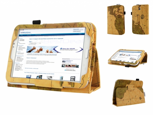 Custom-made case with stand for the with World map print on the cover Stand Case for the with retro Explorer Cover