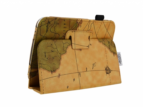 Custom-made case with stand for the with World map print on the cover Stand Case for the with retro Explorer Cover