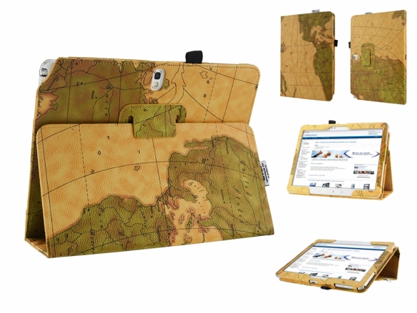 Custom-made case with stand for the with World map print on the cover Stand Case for the with retro Explorer Cover